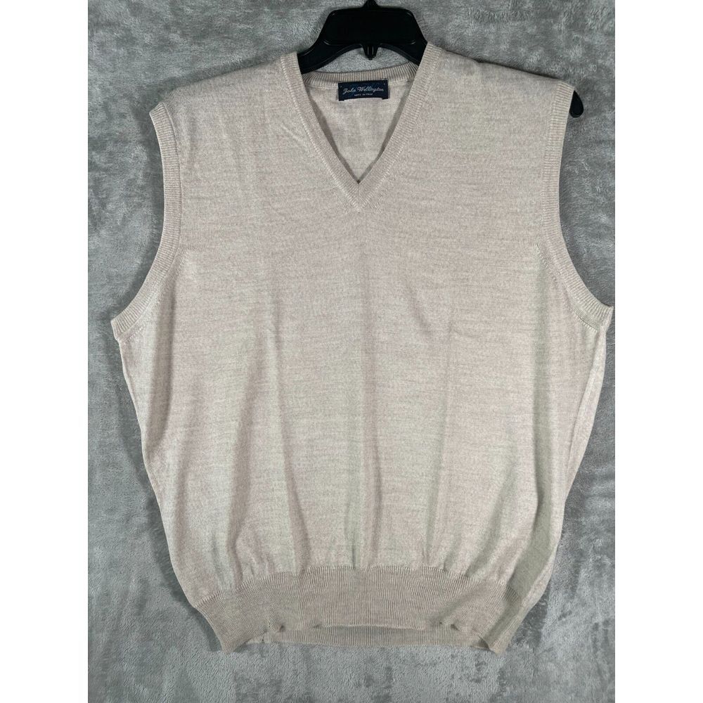 John Wellington Beige Made in Italy V-Neck Sweater Vest size IT 52 100% Wool